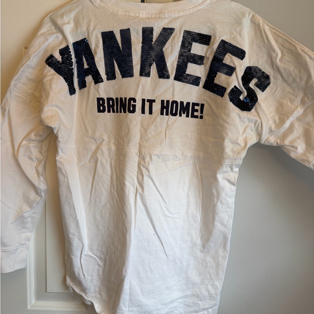 Victorias Secret Pink White Yankees Sequin Long Sleeve Jersey Shirt